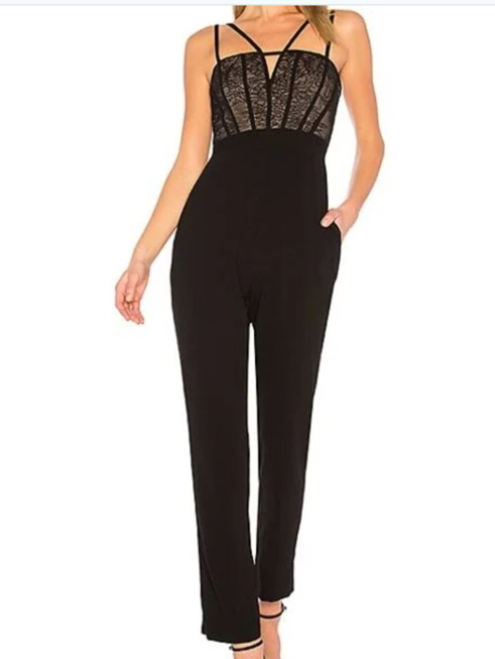NWT BCBG MaxAzria Patrycia Lace Bodice Strappy Jumpsuit XS Whimsigoth Boho